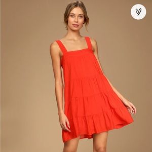 Bright red tiered mini shift dress